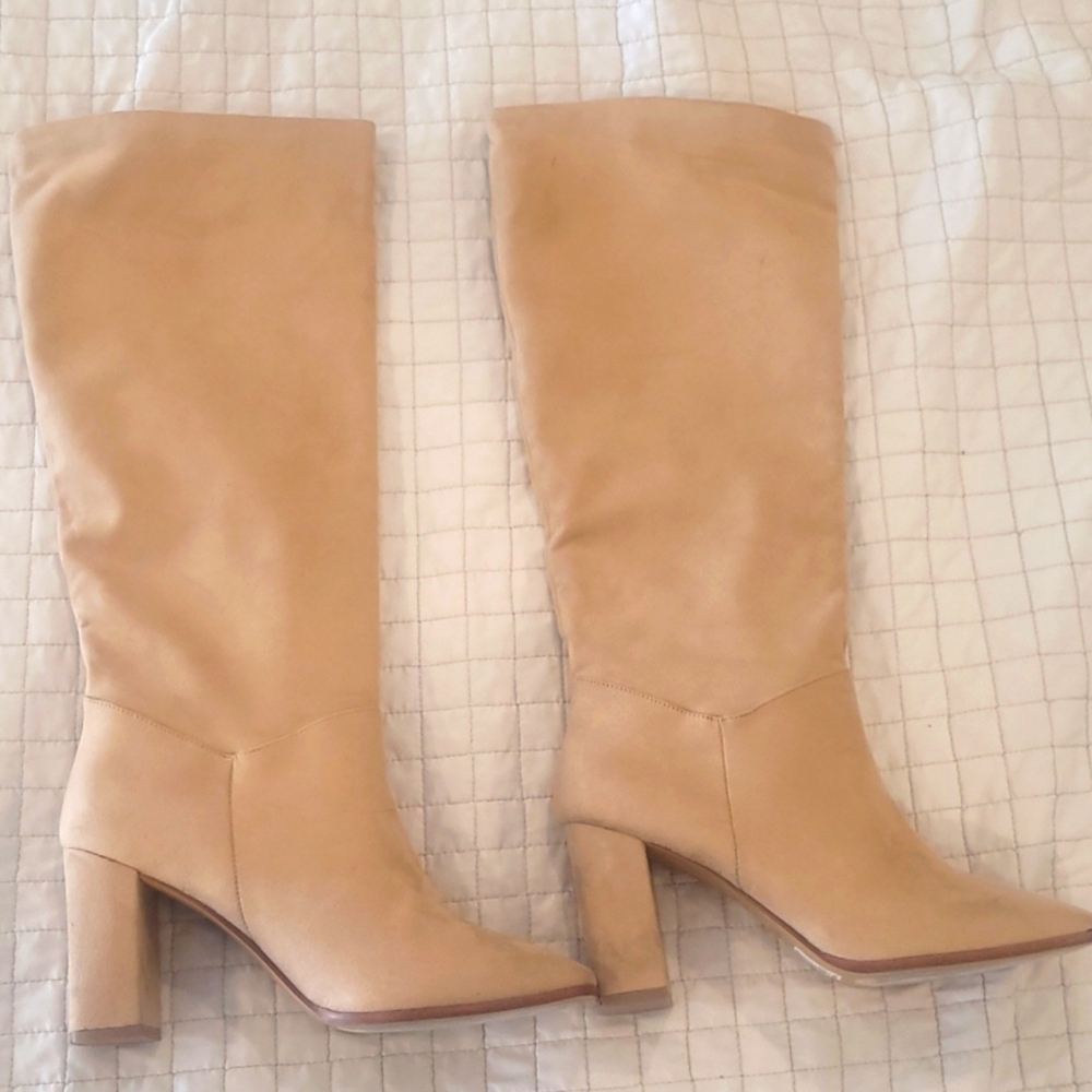 Tall beige suede boots